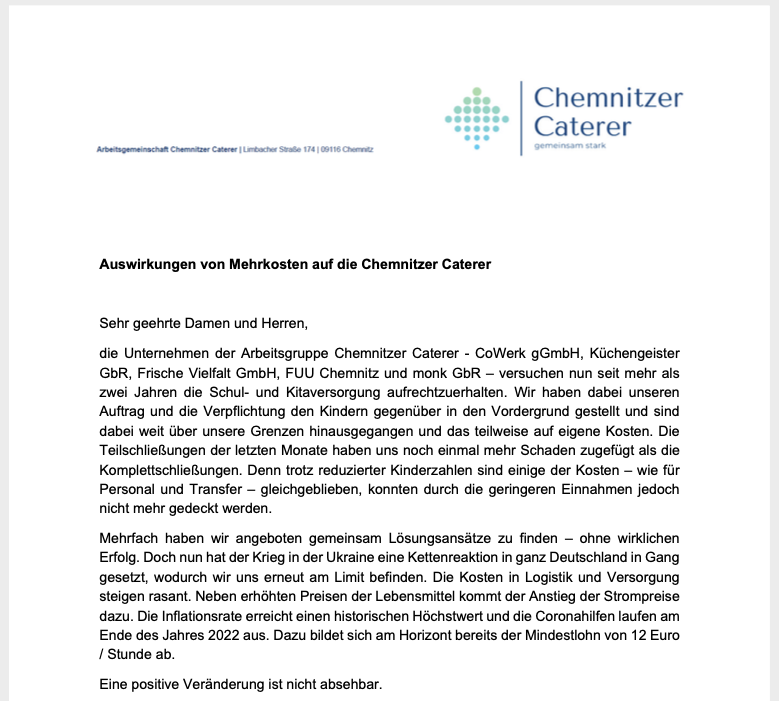 Anschreiben Chemnitzer Caterer